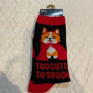 Too Cute To Spook Corgi Dog Devil Horns Happy Halloween Novelty Socks Women’s OS